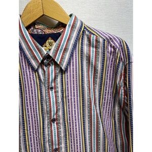 Robert Graham Button Down Shirt Mens 2XL Multicolor Striped Barber Cuff Cotton